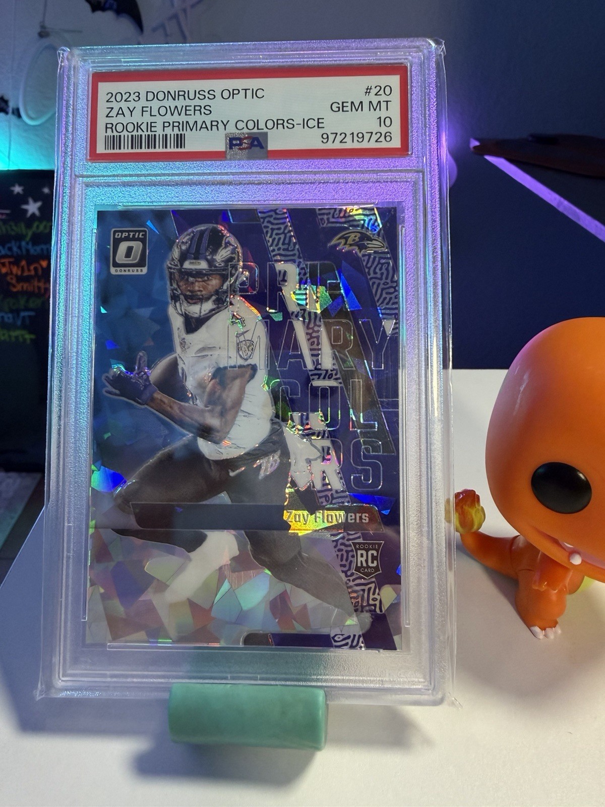 2023 Donruss Optic Primary Colors Zay Flowers #20 Ice Prizm /15 (RC) PSA 10