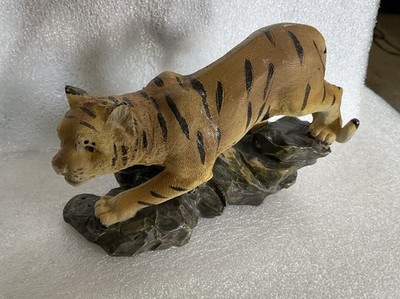 Prowling Bengal Tiger On A Rocky Base, Hand Painted 6  L 4 H. Designer Resin.VTG