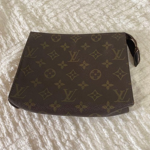 Louis Vuitton Monogram Brown Leather Pouch Authentic Bag with Wear