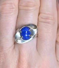 Vtg LAPIS LAZULI Sterling Silver MODERNIST Wave Ring  Size 7.5 - SUPER UNIQUE