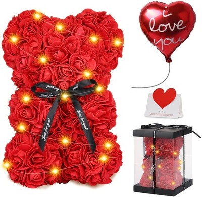 Valentine s Day Rose Teddy Bear with Lights, 6-in-1 Romantic Gift Set for Her