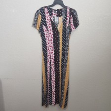Forever 21 Floral & Polka Dot Patchwork Maxi Dress With Tie Waist Womens Size M