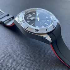 22mm BLACK/RED Vulcanized Curved Rubber Strap 41mm TUDOR Pelagos Watch Band