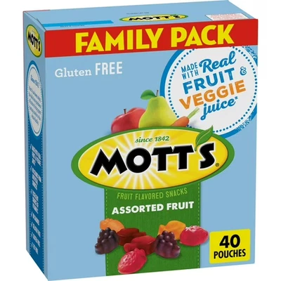 Mott's Fruit Flavored Snacks, Assorted Fruit, Gluten Free Snack, Family Pack, 40