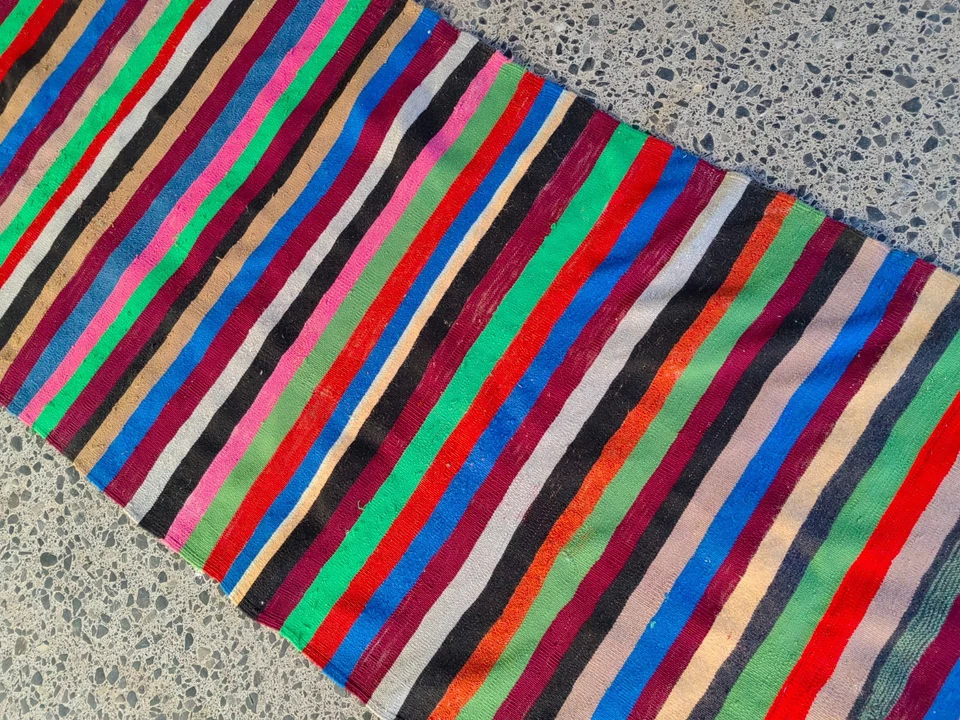 Vintage Turkish Kilim Runner 3.1x12 ft Handwoven Wool Striped Hallway Rug - Image 3 of 4