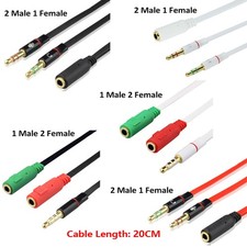1Pcs 3.5mm Headset Splitter Adapter Female to Dual Male Mic Audio Y Cable For PC