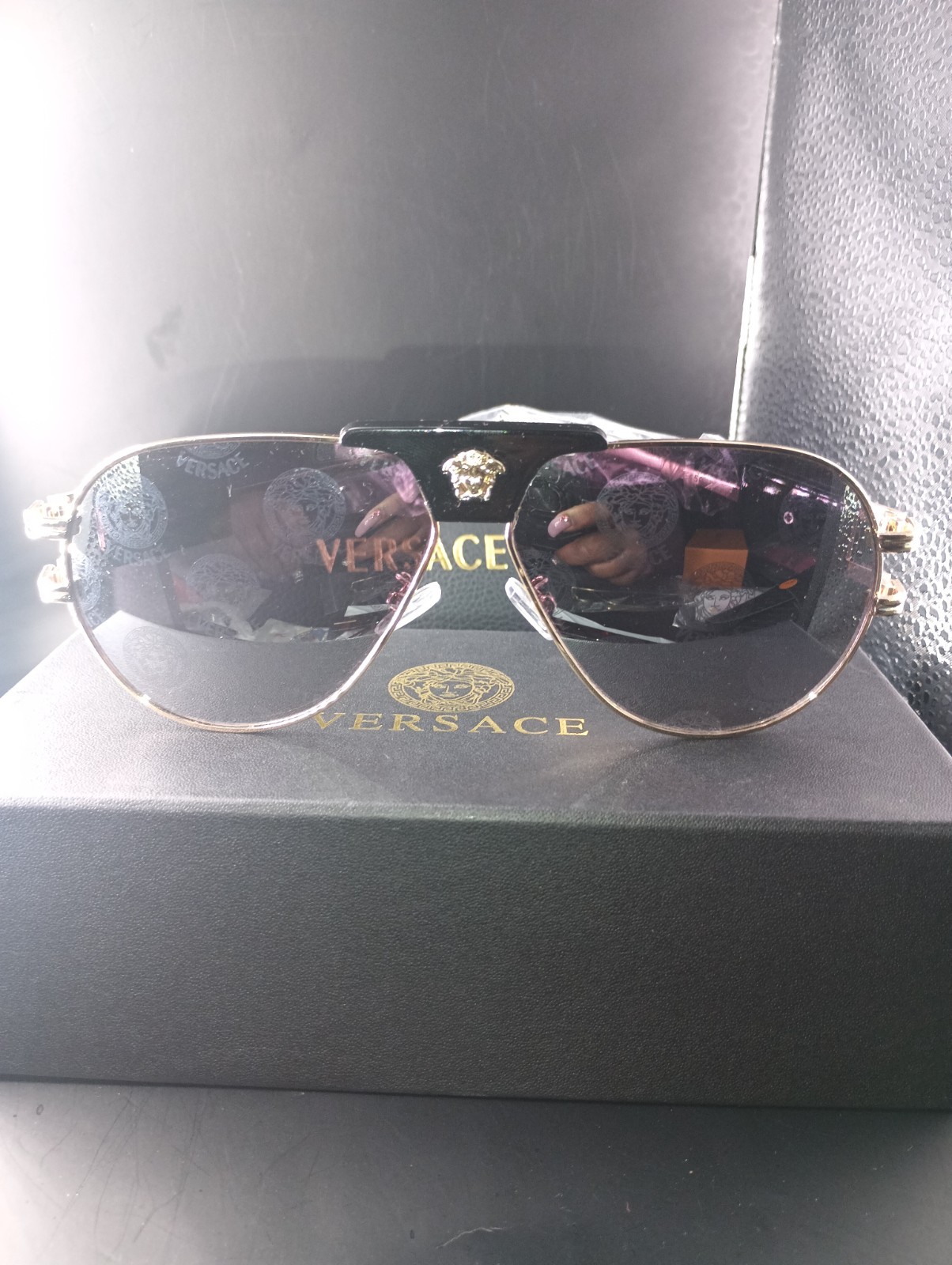 Versace Aviator Designer Sunglasses Gold Metal Frame Black Tinted Lenses Men thumbnail 4