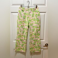 Vintage Lilly Pulitzer Women  s Casual Pants Size 6 Floral Tiger Green Pink