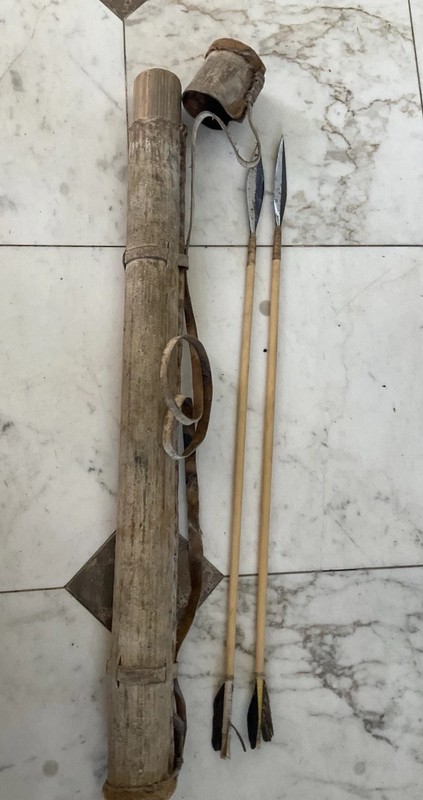 Antique African Arrow Quiver With Set Of Two Poison Arrow
