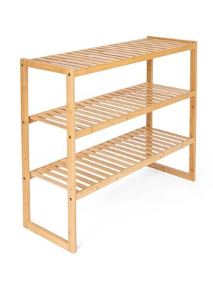 Schuhregal, 3 Ebenen, Bambus, Meramie, Holz Natur, Schuhablage - Bild 1 von 4