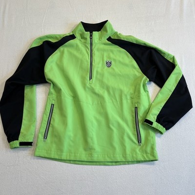 Footjoy FJ Golf Pullover Mens 1/4 Zip Lime Green Black SGPC Logo Performance