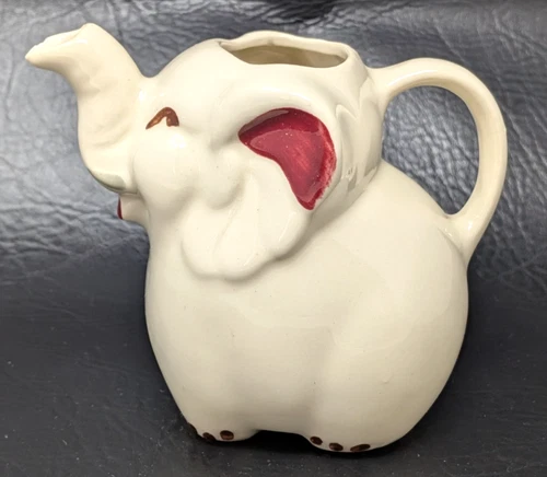 Vintage 1940s Shawnee Pottery Ceramic Elephant Trunk Up Creamer Pitcher USA