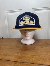 Sunoco Gold Hat Snapback Trucker Cap Blue 3 Stripe Vintage 80s Mesh Back