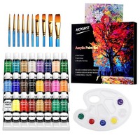 Acrylfarben Set 24 Farben 12 Ml Mit 10 Pinseln Und Leinwand 20X18 Cm, Ungiftig