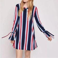 BCBGeneration Striped Wrist-Tie A-Line Swing Dress Blue / Navy / Red Size XL