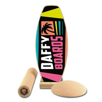 Daffy Boards Super-Bundle: Balance Board + Rolle + Kork-Halbkugel + Ständer, Des