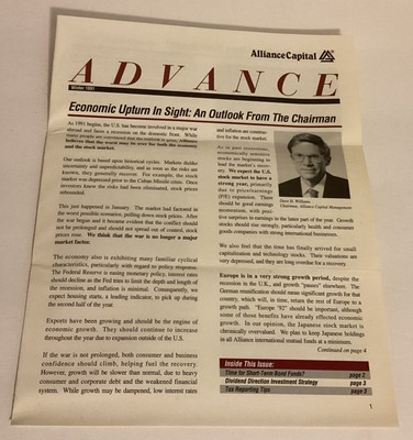 Winter 1991 Alliance Capital Advance Quarterly Shareholder Newsletter Ephemera