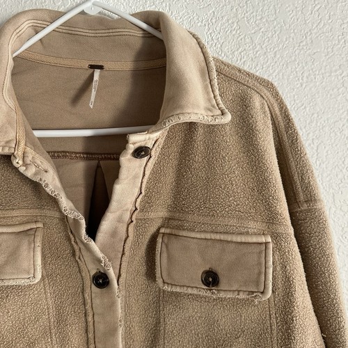 Free People Womens Ruby Oversized Fleece Shirt Jacket Shacket Beige Size Small