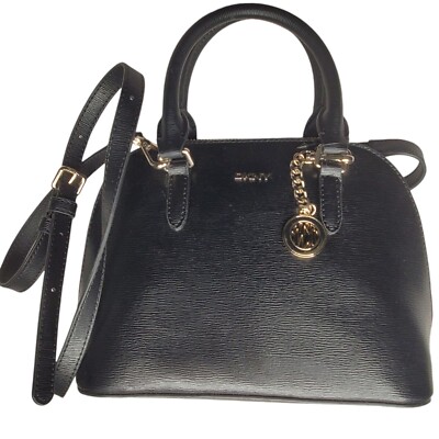 DKNY Bryant Convertible Strap Zip Dome Satchel Handbag Black Gold Tone NWT $198