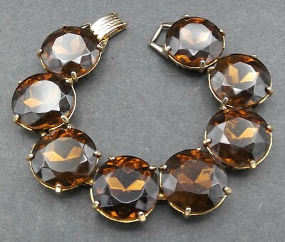 Vintage Amber Brown Rhinestone Headlight High End Bracelet Collector Jewelry