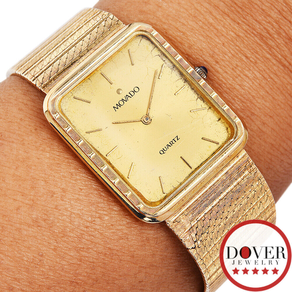 NR Vintage Movado 41 14K 480 70 Rectangle Watch Gold 26mm Yellow Unisex - vintagewatches.pk