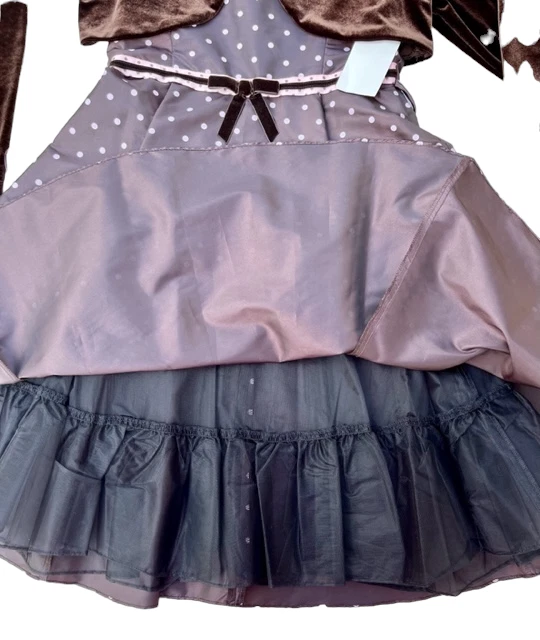 Rare Editions NWT Girls Velvet Cardigan Dress Set Brown Pink Polka Dots Midi 16 - Image 3 of 4
