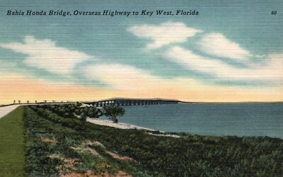 Bahia Honda Bridge Overseas Highway to Key West Florida Vintage Postcard