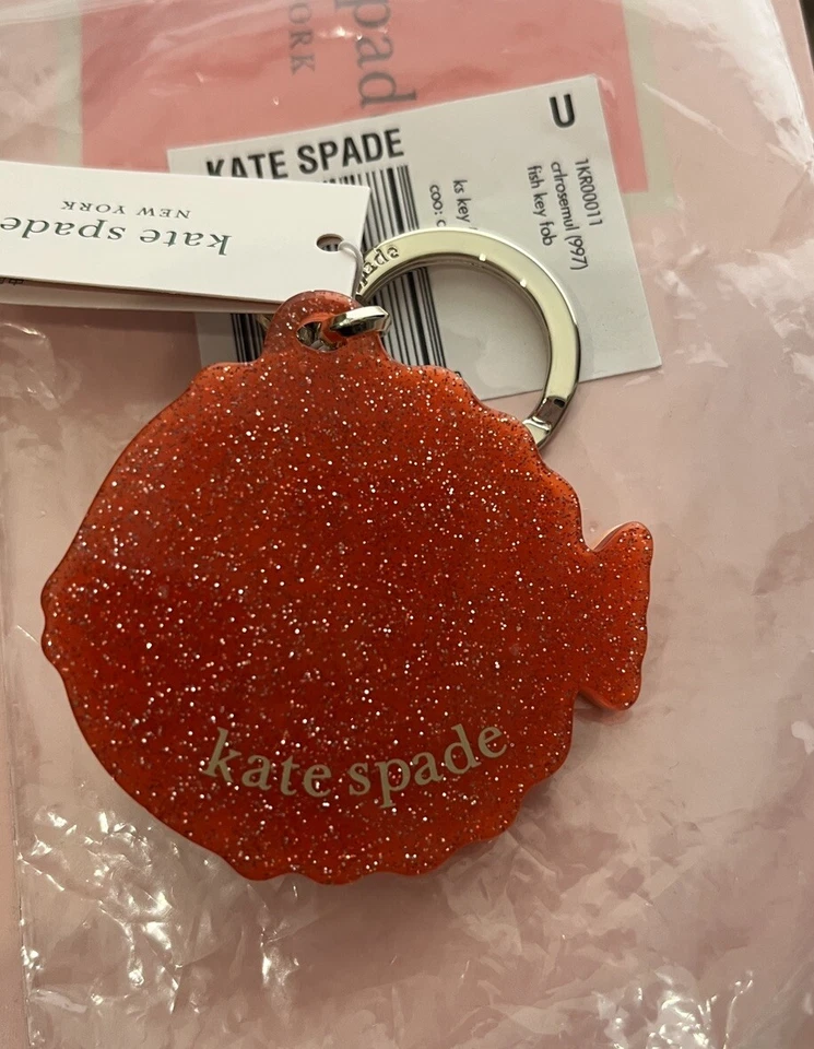 Kate Spade Pez Hinchado Llavero Rosa Brillo Cartera Bolso Dije Llavero Dorado Nuevo con Etiquetas Foto 3 de 3