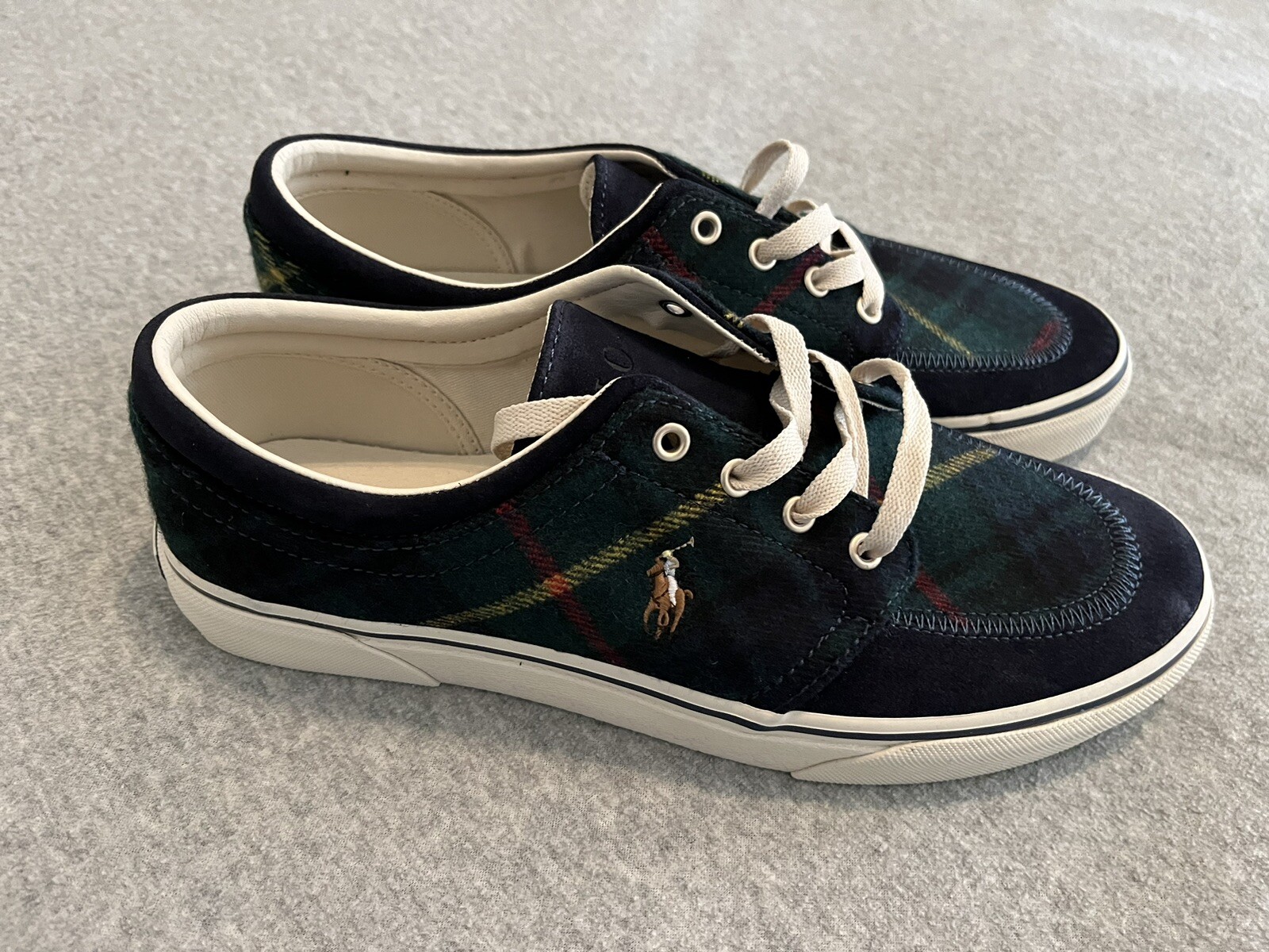 Polo Ralph Lauren Faxon X Tartan scarpe pony a quadri in pelle taglia 9 nuove