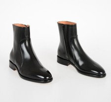 Men black ankle leather boot, Men side zipper ankle boot, Mens black dress boots