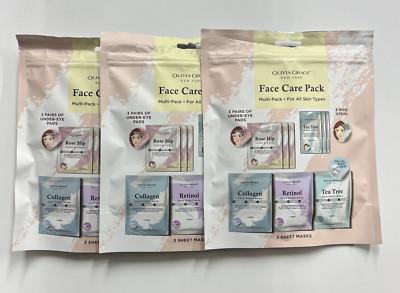 Olivia Grace Face Care Pack Facial Face Mask, Anti-Aging, Hydrating 3 Pack