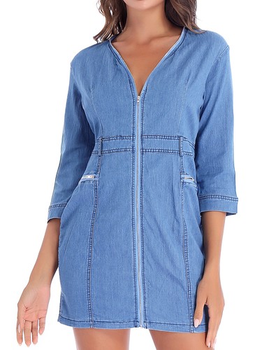 Women's Three Quarter Sleeve Zipper V 