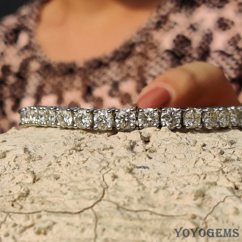 Brazalete de boda de tenis de 7 pulgadas de largo de 6 quilates corte redondo sólido de oro blanco de 14 quilates VVS1 Foto 3 de 4