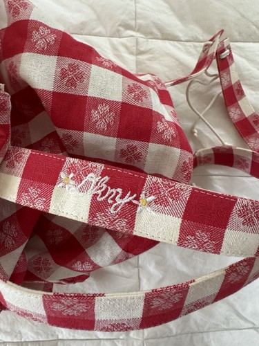 Vintage DKNY Stoff Picknick Rucksack Y2K 90er Neu mit Etikett kultig rot weiß Tischdecke italienisch - Bild 7 von 8