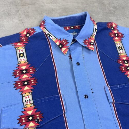 Vintage Wrangler Western Shirt Mens XL Pearl Snap Aztec Brushpopper