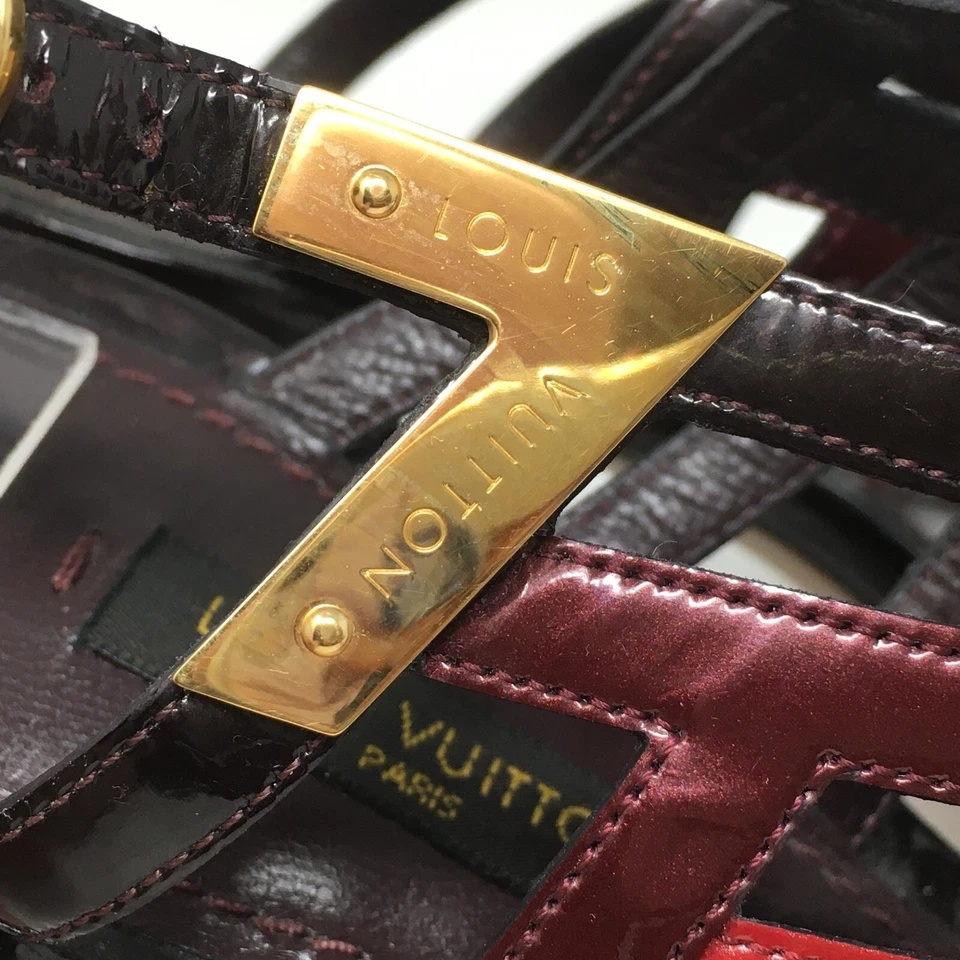 Louis Vuitton Logo Sandals Shoes Womens Size 7.5 US 37.5 EU Burgundy Black - Image 2 of 4