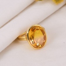 Oval Shape Morganite Quartz Ring In Gold Plated Engagement Ring For Gift Jewelry