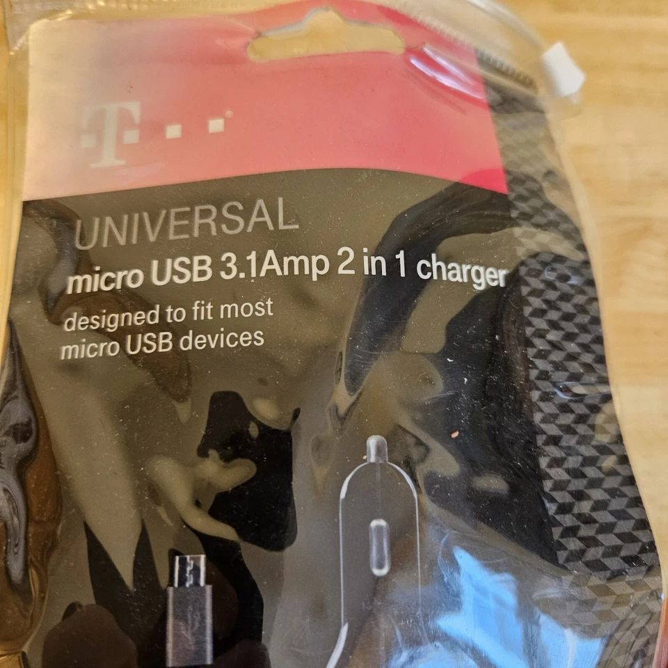 Carregador de carro T-Mobile original (3,1 ampères) para dispositivos micro USB universais novo em folha - Imagem 2 de 4