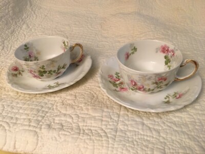 Pair of JPL (Jean Pouyat Limoges) France tea cups and saucers