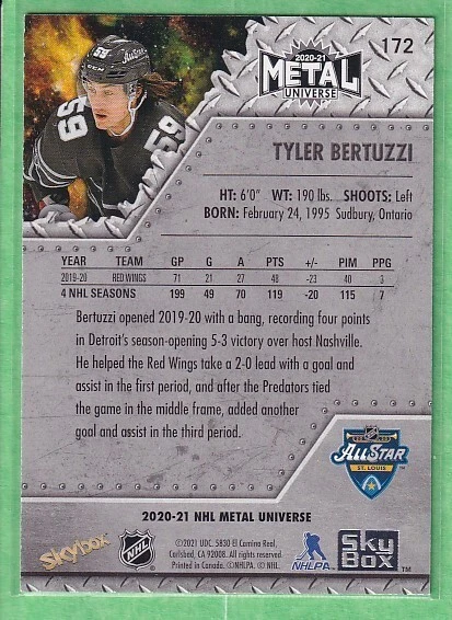 2020-21 Skybox Metal Universe All-Stars #172 Tyler Bertuzzi Detroit Red Wings - Image 2 of 2