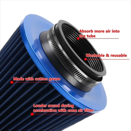 3" 76mm High Flow Inlet Cold Air Intake Cone Replacement Dry Air Filter Blue - Picture 13 of 13