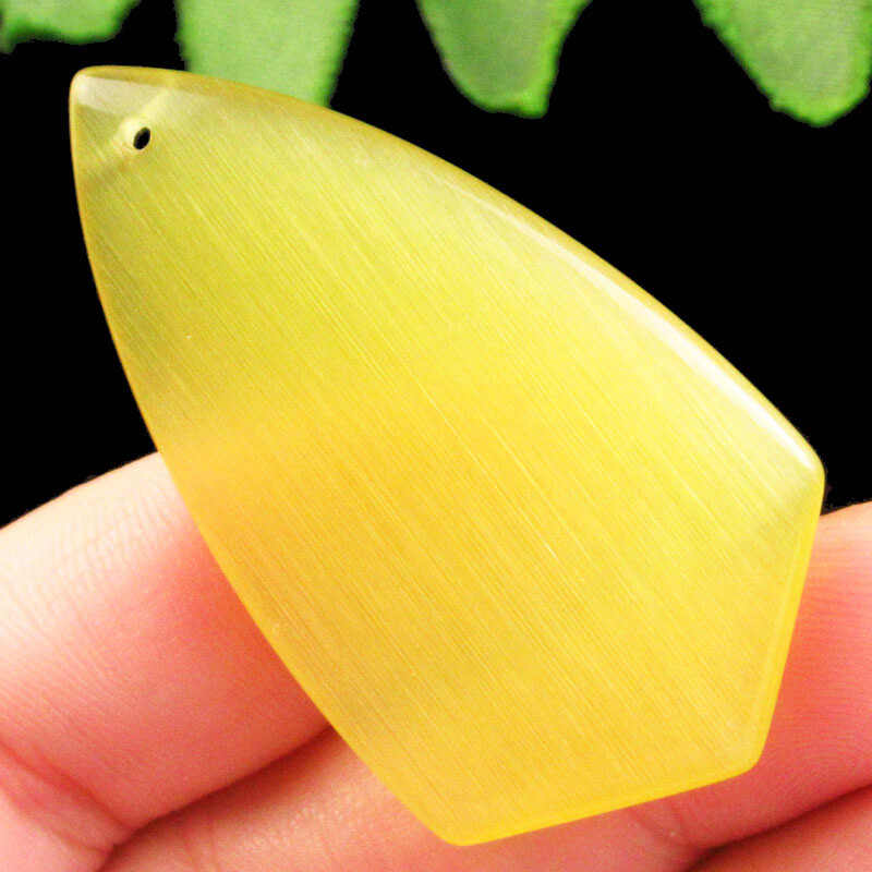 Yellow Cat Eye Jasper Inverted Triangle Pendant Bead 50x28x6mm S0047020