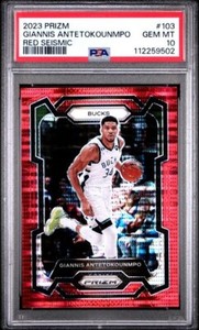 2023 Panini Prizm Red Seismic Giannis Antetokounmpo #103 PSA 10 GEM Bucks/299