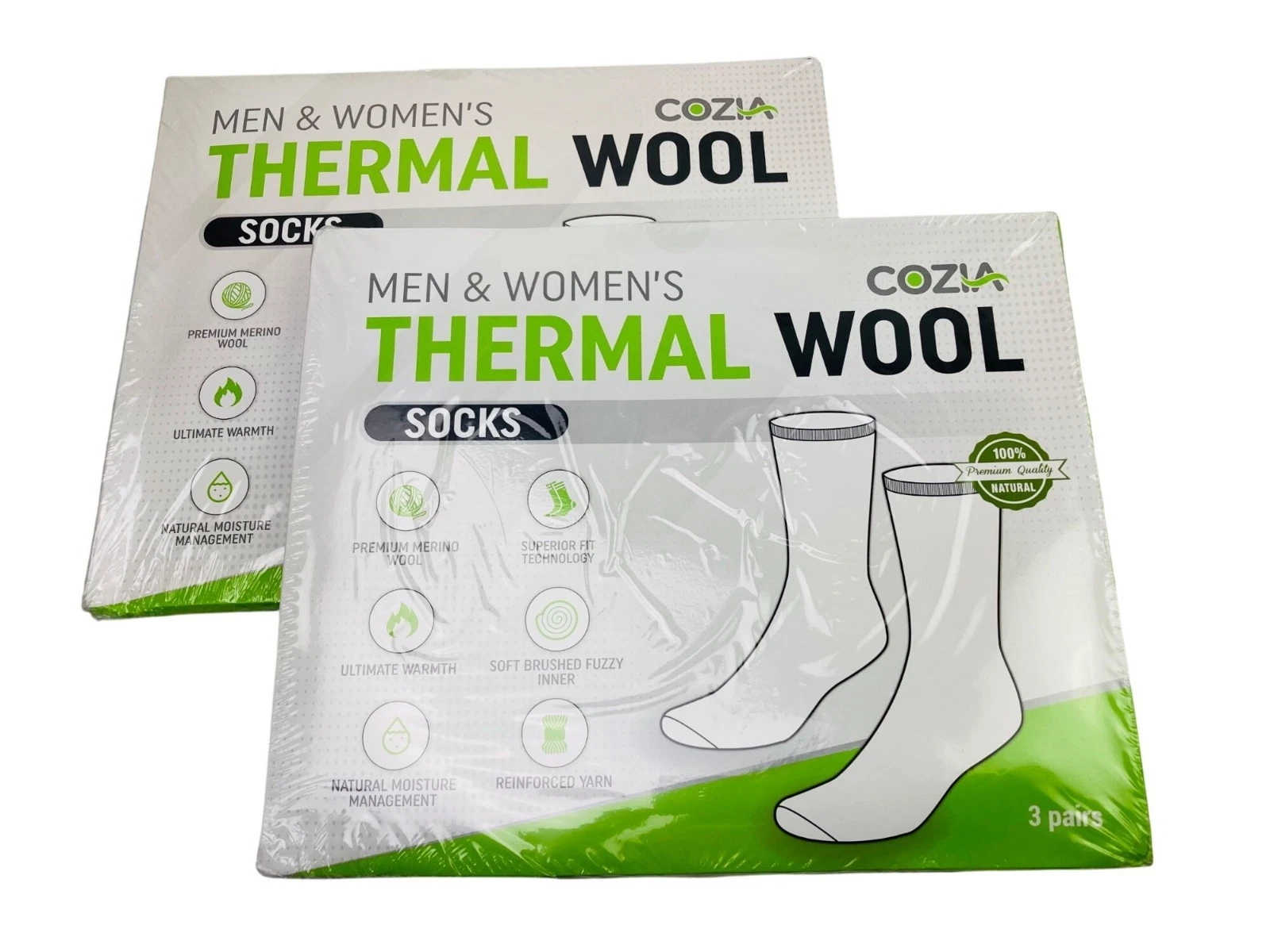 Cozia Men & Womens Merino Wool Thermal Boot Hiking Socks 6 Pairs L/XL Black/Gray