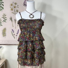 Y2k Floral Tiered Ruffle Smocked Top Fairy Whimsy Hippie Boho Garden Party M