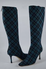 NIB Jimmy Choo Agathe 85 Peacock Tartan Fabric Boots 39.5 EUR Knee High Plaid