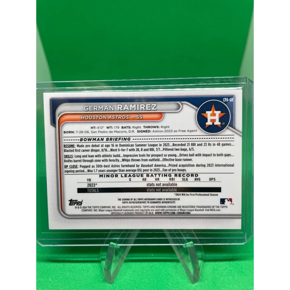 2024 Bowman #CPA-GR German Ramirez Yellow Auto /75 Houston Astros Prospect - Image 2 of 2