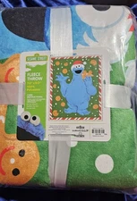 Sesame Street Cookie Monster Christmas Holiday Plush Throw Blanket 50” X 60”