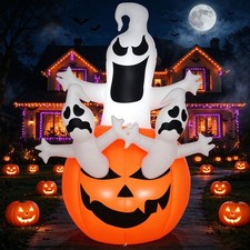 6FT Halloween Decorations Outdoor Inflatable Spooky Ghost Pumpkin LED Blow Up