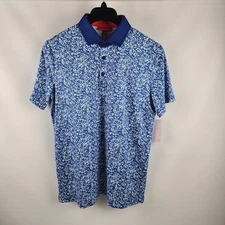 Redvanly Shirt Mens Medium Mazarine Blue Geometric S/S Golf Polo NWT